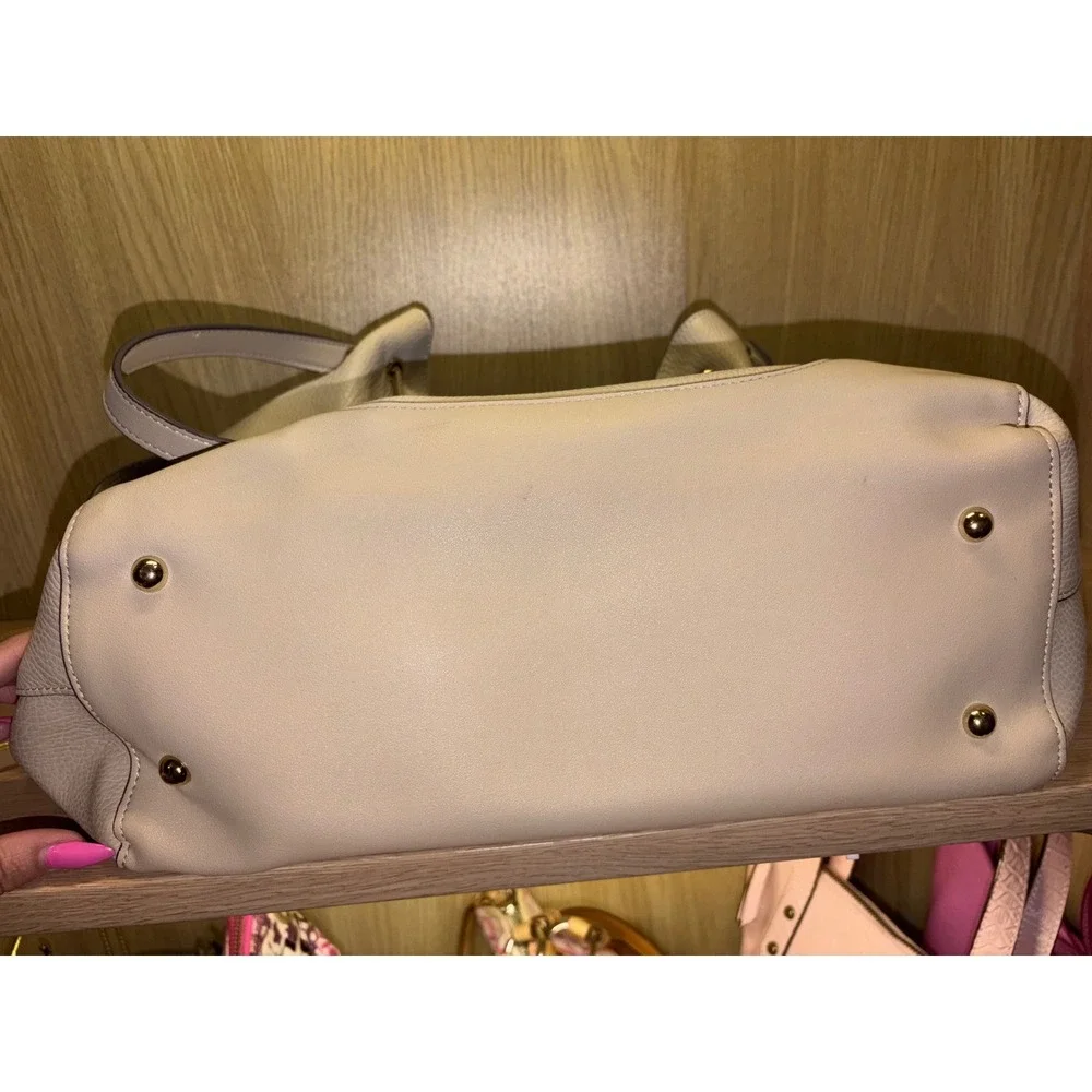 Sondra Roberts Squared Cream Pebbled Vegan Leather Hobo Bag Gold Hardware